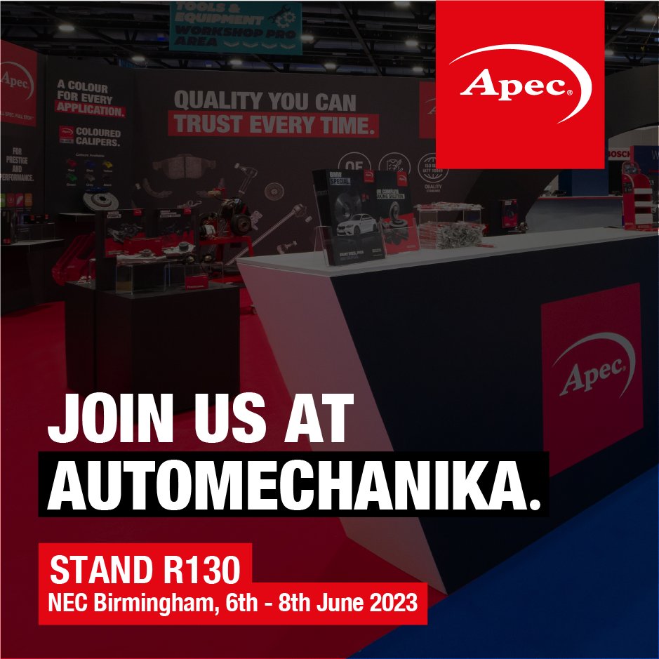 Come and see us at the Automechanika show this month!

Apec brand representatives will be available to answer all your questions, PLUS get hands on with our latest product ranges.

🌐Register here 👉 bit.ly/3BWy2O6 

#ApecAutomotive #TradeShow #OEQuality #Automechanika
