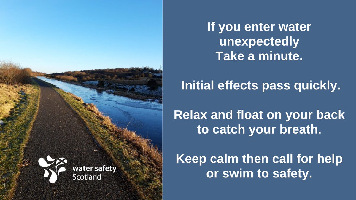 Cold water shock is a risk all year round in the UK. If you enter water unexpectedly Take a minute. Initial effects pass quickly. Relax and float on your back to catch your breath. Keep calm then call for help or swim to safety. More: rb.gy/z055n @WaterSafetyScot