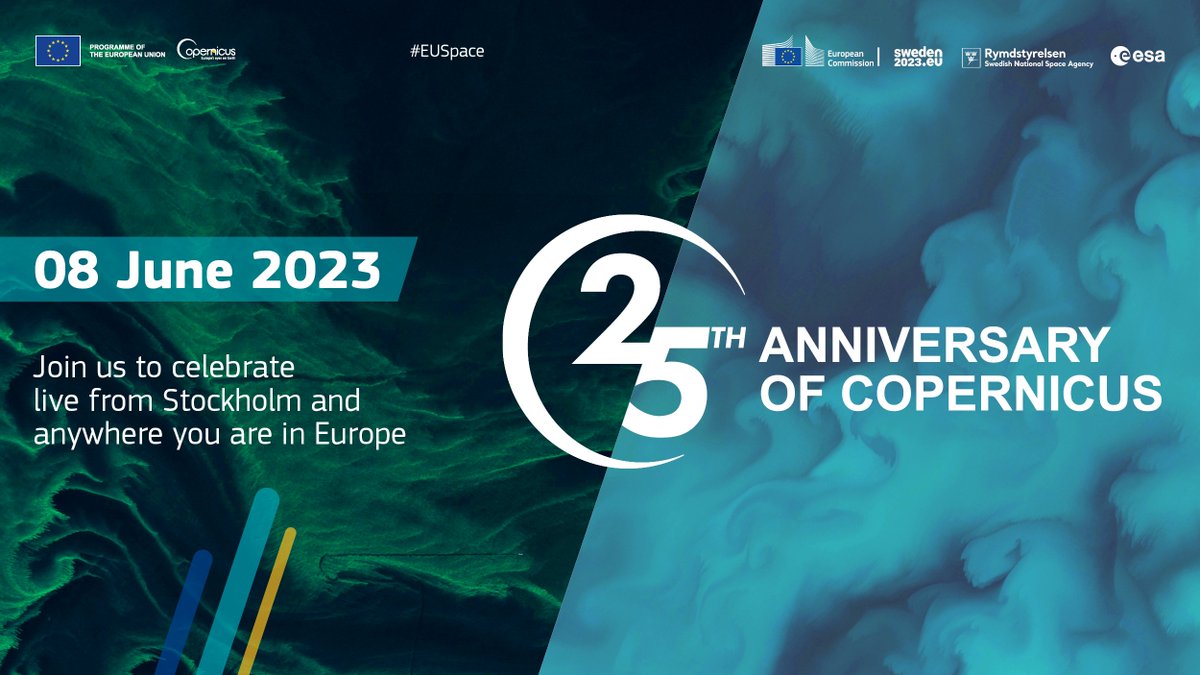 On June 8, the @EU_Commission is organising an event in #Stockholm to celebrate 25 years of #Copernicus

More about #Copernicus25 at 🔗copernicus25.eu