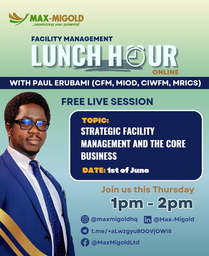 maxmigold's tweet photo. 🎉 The Facility Management Lunch Hour Online program starts today at 1:00 p.m.! Join us for an engaging discussion on "Strategic Facility Management and the Core Business." Don't miss it! 💡✨ #FMProgramLaunch #FacilityManagement #EngagingDiscussion https://t.co/vZK8DYqJuS