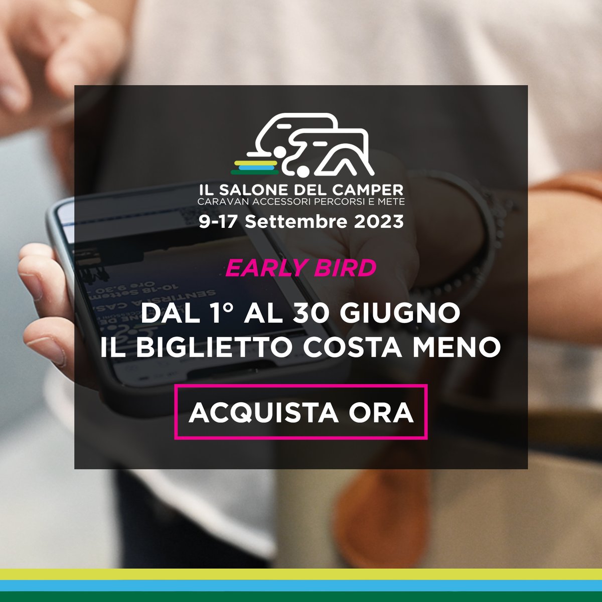 Ci siamo!  Parte oggi l'Early Bird del Salone del Camper!    

Acquistando online, fino al 30 giugno, risparmiate sul biglietto!  Approfittate della scontistica dedicata: mailticket.it/manifestazione…