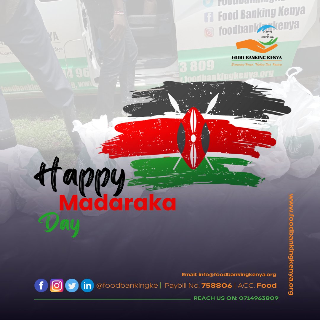 Happy Madaraka Day! As we celebrate the freedom and independence of our beloved country, let's also remember those who are still struggling with hunger.  Together, we can build a hunger-free Kenya. #MadarakaDay #FoodBanking #HungerFreeKE