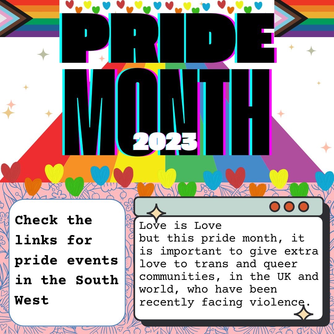 Happy Pride Month in this excellent time of year, with the sun out! Behold the most camp graphic to mark the occasion🎉✨🌈

Local pride events below 🏳️‍🌈
Cornwall: cornwallpride.org
South Devon: visitsouthdevon.co.uk/blog/read/2022…

#pridemonth #pridemonth2023 #LGBTQIA #PULGBTNetwork