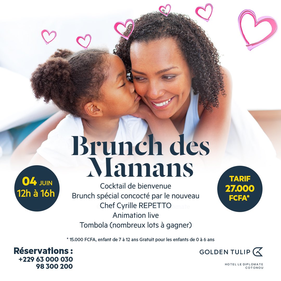 Elles méritent tout. Brunch spécial fête des mères avec le nouveau Chef Cyrille REPETTO ce dimanche 4 juin.
Réservation: +22963000030/2130020
#goldentulip #fetedesmeres #MotherlandFortSalem