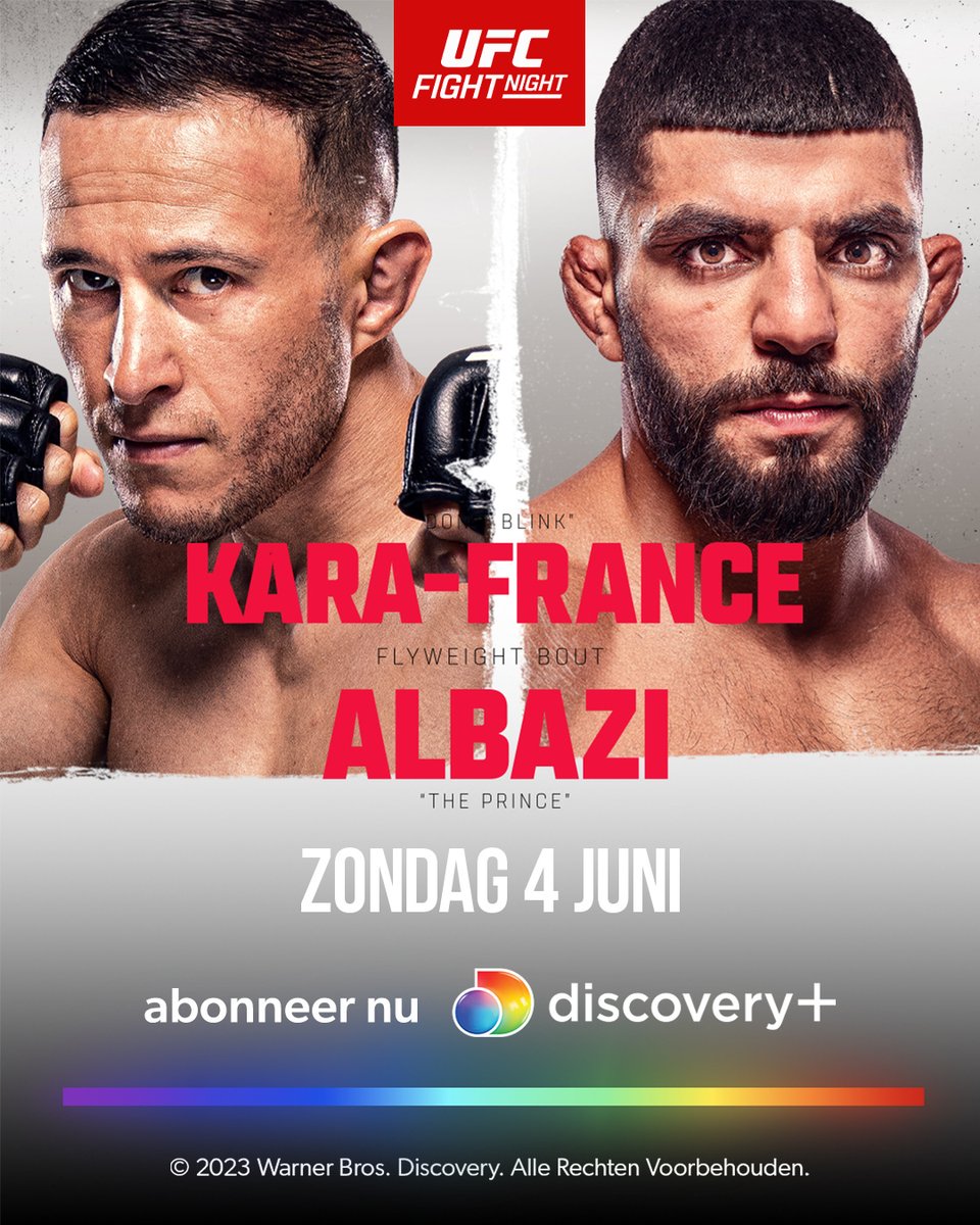 🥊🇺🇸 | #UFCVegas74 | Zondagochtend om 03.00u vindt de main card plaats in Las Vegas.

📺 Voor dit evenement is geen previewshow. De uitzending van de prelims begint op zondagochtend 4 juni om 01.00u op discovery+.

Om 03.00u is het tijd voor de main card.