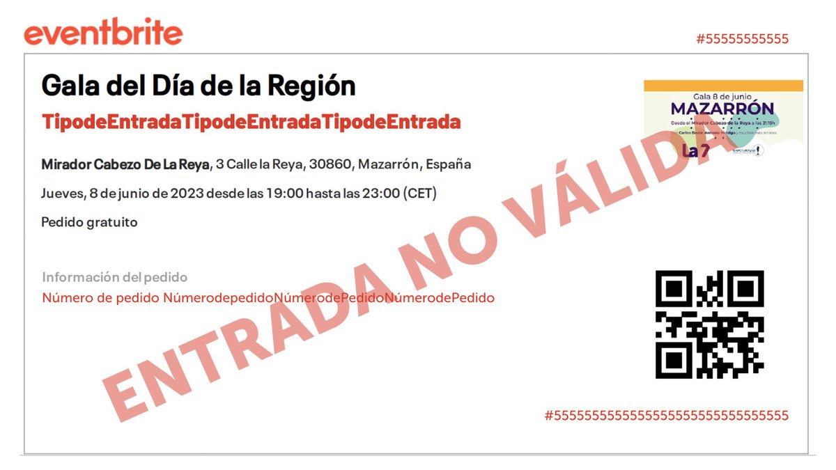 la7tele's tweet photo. 🥳 🎈 ¡¡¡GRACIAS!!! 👯‍♂️ 🎈

Las entradas para la Gala de la Región en Mazarrón se han agotado en pocas horas.

Y RECUERDA: Las ÚNICAS ENTRADAS VÁLIDAS sólo se han podido adquirir a través de los canales OFICIALES de La 7 y son como esta 👇👇👇 https://t.co/1lq72wRBPJ