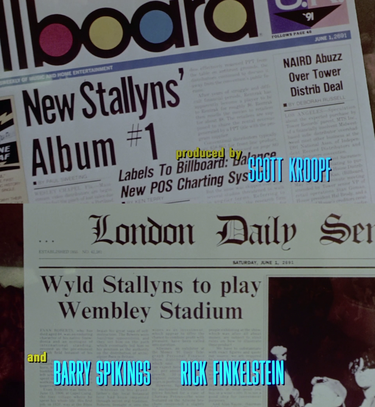 CineCalendar's tweet photo. Jun 1st 2691 - Billboard writes that the new Wyld Stallyns album has reached #1, and London Daily Sentinel writes they will play at Wembley Stadium #BillAndTedsBogusJourney #BillAndTed @Winter @ed_solomon https://t.co/2DmUM86L17