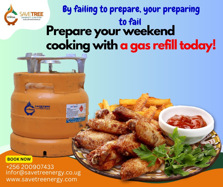 Call us today at +256 200907433 for bookings or Visit any Savetree outlet for ST-Gas refill and accessories. #homedelivery,#recipes ,#lpgcylinder #cookingwithgas