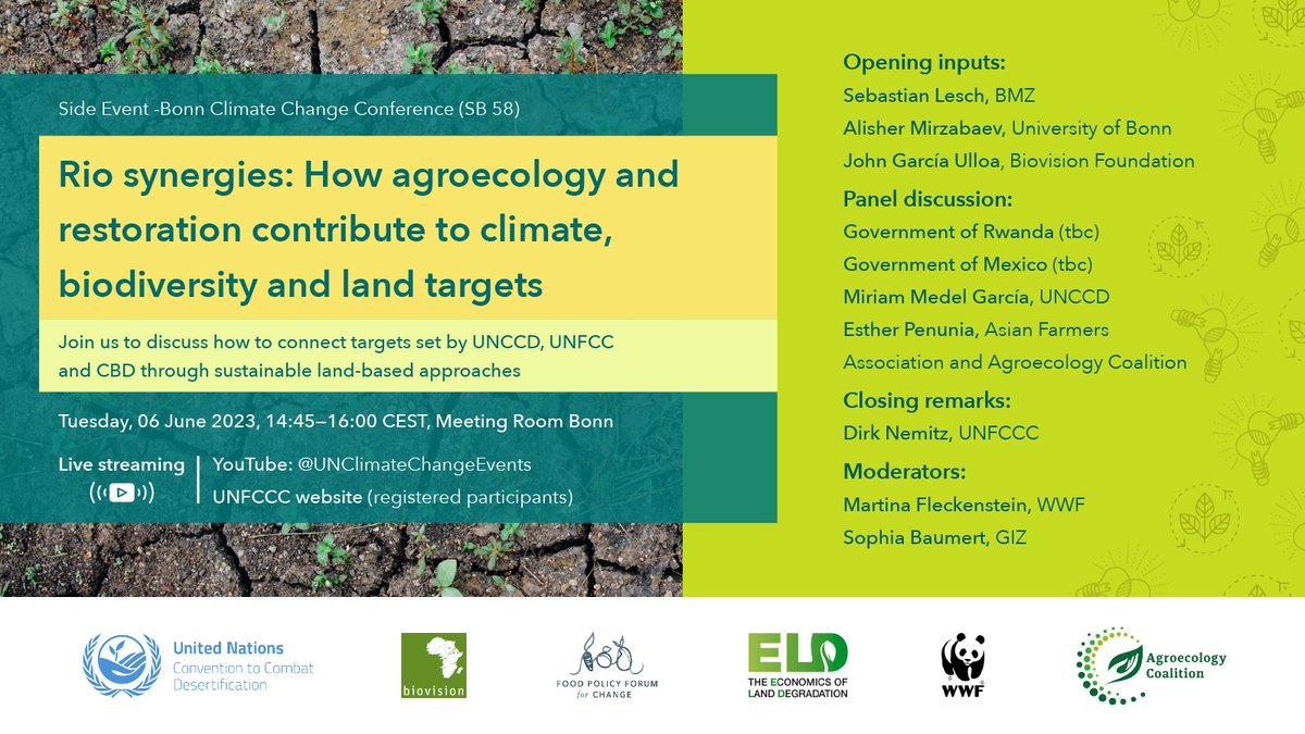 Are you ready for #BonnClimateConference #SB58 ? Join us next week for a great event on agroecology and land restoration for climate, nature, land and people
🗓6 June 🕟16:00 CEST
🔗forms.office.com/e/HrjJ4kPZ6L