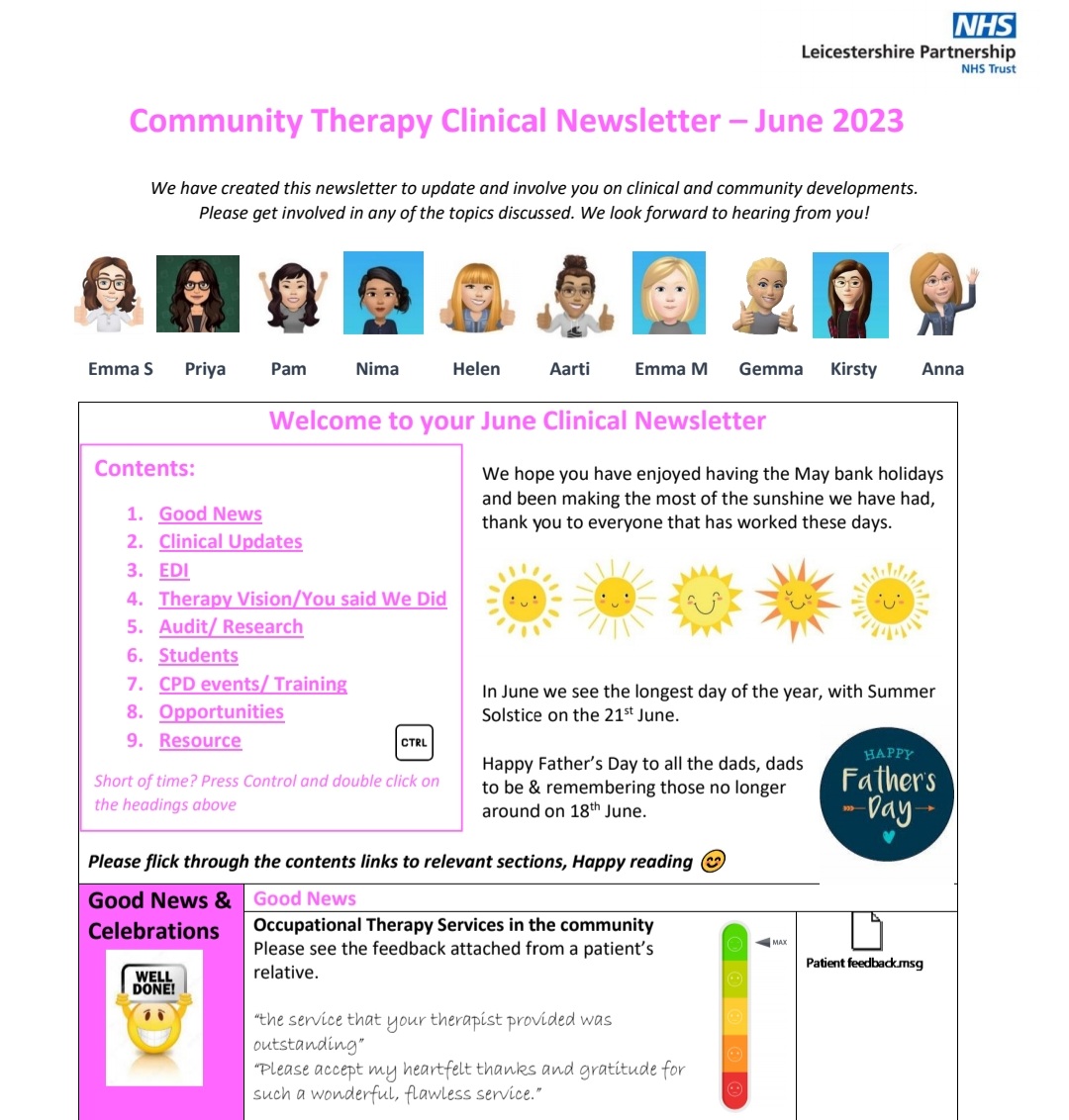 Clinical Newsletter for June! (Get in touch for a copy, for updates and to get involved)