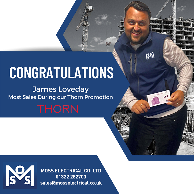 🎉👏Congratulations to <a href="/JamesLoveday1/">J</a> here at Moss, for his outstanding performance during our <a href="/thornlighting/">Thorn Lighting</a>  promotion. His hard work and dedication have paid off, as he clinched the top spot!