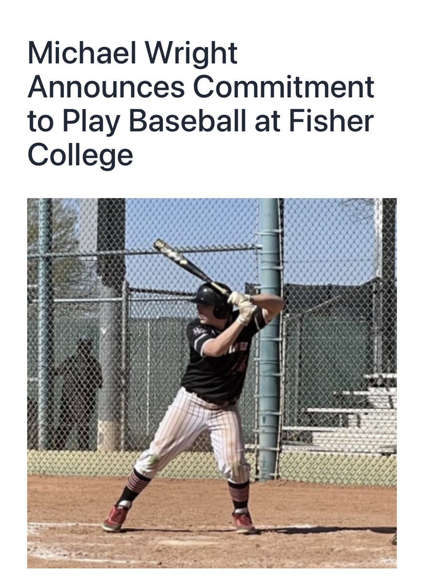 Congratulations to Michael Wright, (1B) from Winnipeg, Manitoba, Canada on his commitment to go to school and play baseball at Fisher College in Boston, MA!