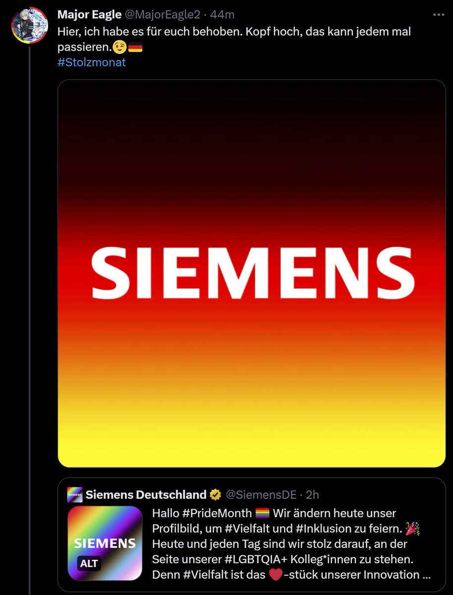 AkkadSecretary's tweet image. Germans are celebrating pride month by responding to any rainbows with the national flag.

Interesting tactic

#Stolzmonat