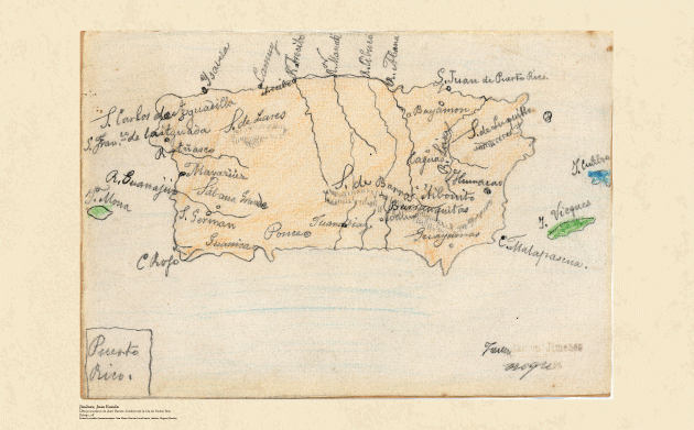 Jiménez, Juan Ramón | Dibujos escolares de Juan Ramón Jiménez con la isla de Puerto Rico
Dibujo, s/f | Centro de Estudios Juanramonianos. Casa Museo Zenobia-Juan Ramón Jiménez, Moguer (Huelva)