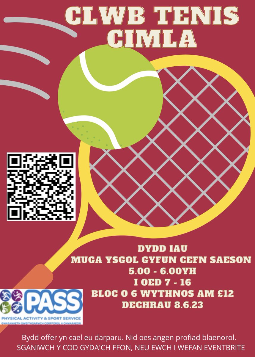 🌟Cimla Tennis Club🌟

🎾Thursday 
🎾Cefn Saeson MUGA
🎾Age 7-16
🎾5-6pm

Please sign up via the link below:

eventbrite.co.uk/e/cimla-tennis…

@dyfPEdept @dwr_slt @LlangatwgPE @CsscPe @CrynalltPrimary @Castell_Nedd @GnollPrimary @AldermanDavies @ADCIW @MelinPrimary @TonnauPrimary