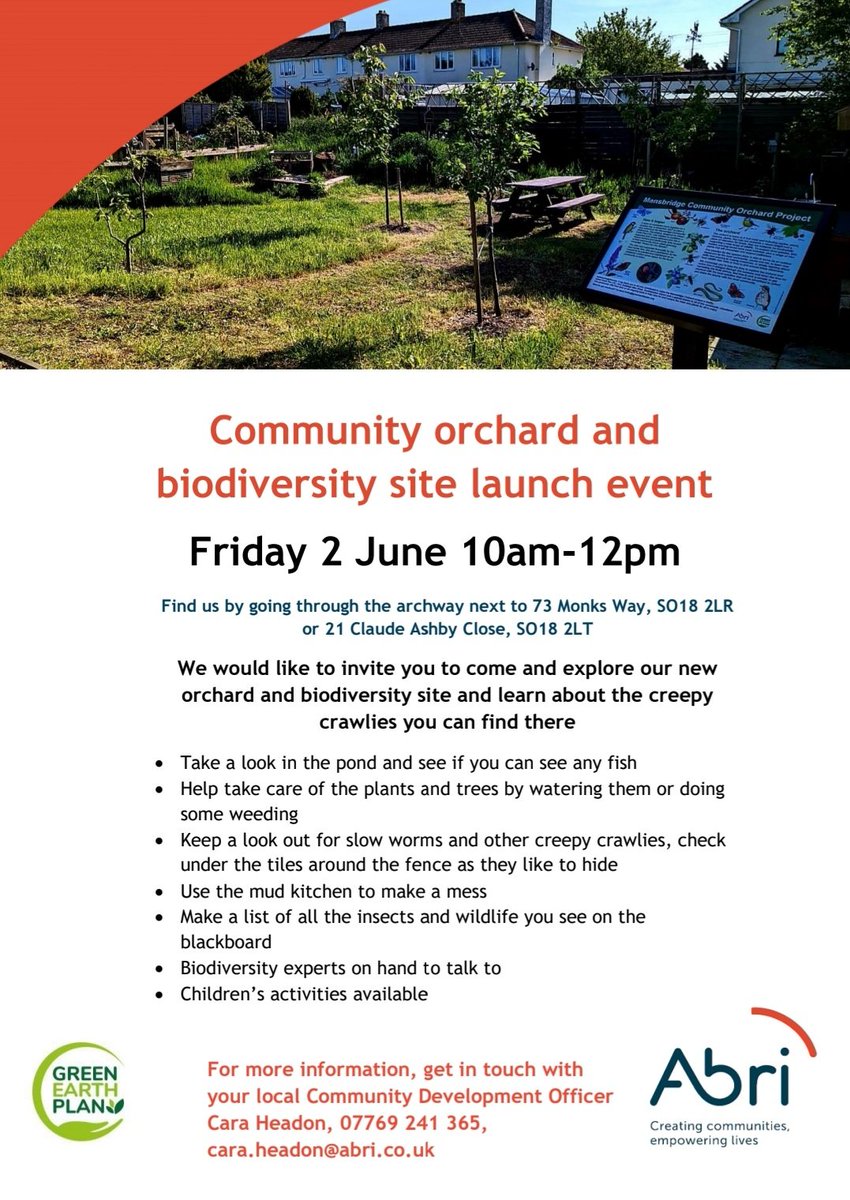 RoundAboutSoton's tweet photo. The weather is looking great for our launch tomorrow. Pop down and see us to learn all about biodiversity and creepy crawlies 🦋🐌🪴
#roundaboutcafe #swaythling #southampton #mansbridge #whatsoninsouthampton #communityorchard #sustainability #biodiversity #halfterm
@abrigroup https://t.co/1lOF5MJfnG