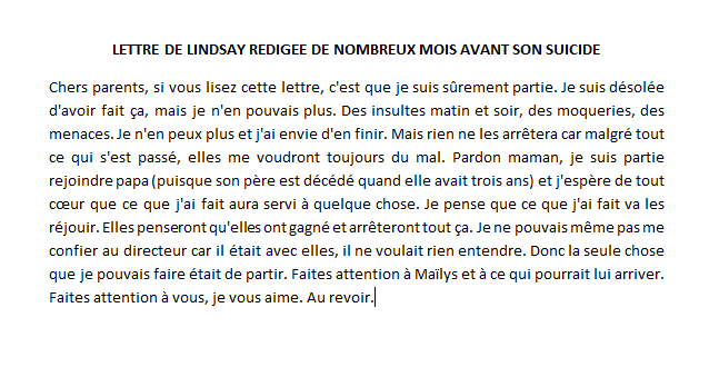 🇫🇷 FLASH | Lors de la conférence de presse de la famille et amis de #Lindsay, l'avocat de la famille Pierre #Debuisson a lu la lettre que la collégienne avait rédigée il y a quelques mois. #Mailys