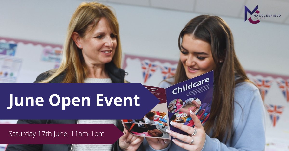 Only 2 weeks to go until our June Open Event. 🎉  

Still haven’t made a decision on what you want to do in September? It’s not too late. Come and talk to us about your options. 📖 

buytickets.at/macclesfieldco… #Macclesfield #FurtherEducation #OpenEvent