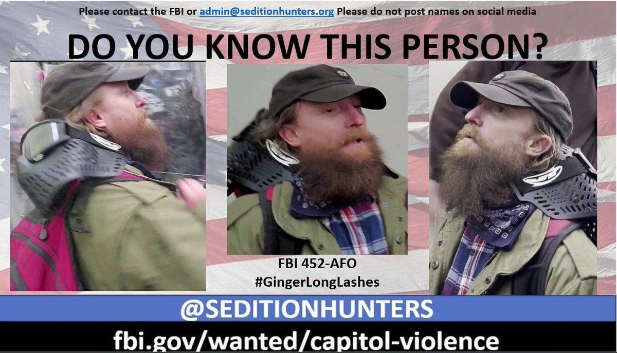 Please share across all platforms. #DoYouKnow this person?? Please contact the FBI with 452-AFO tips.fbi.gov or contact us at admin@seditionhunters.org #Justice4J6 Please do not post names on social media #GingerLongLashes