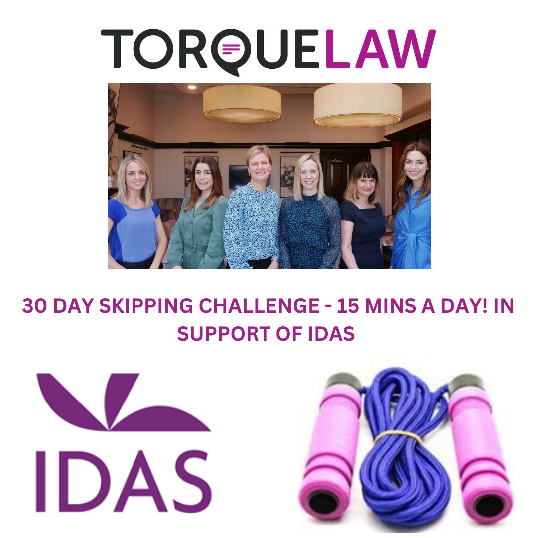 torque_law's tweet photo. #teamtorque like a challenge & so we are skipping for 15 mins a day in June in support of @IDASfor100 who provide support to over 20,000 women, men & children affected by domestic abuse & sexual violence. Please donate via our Just Giving page: https://t.co/BhlJAyc3oJ https://t.co/y5c8oRcGiu