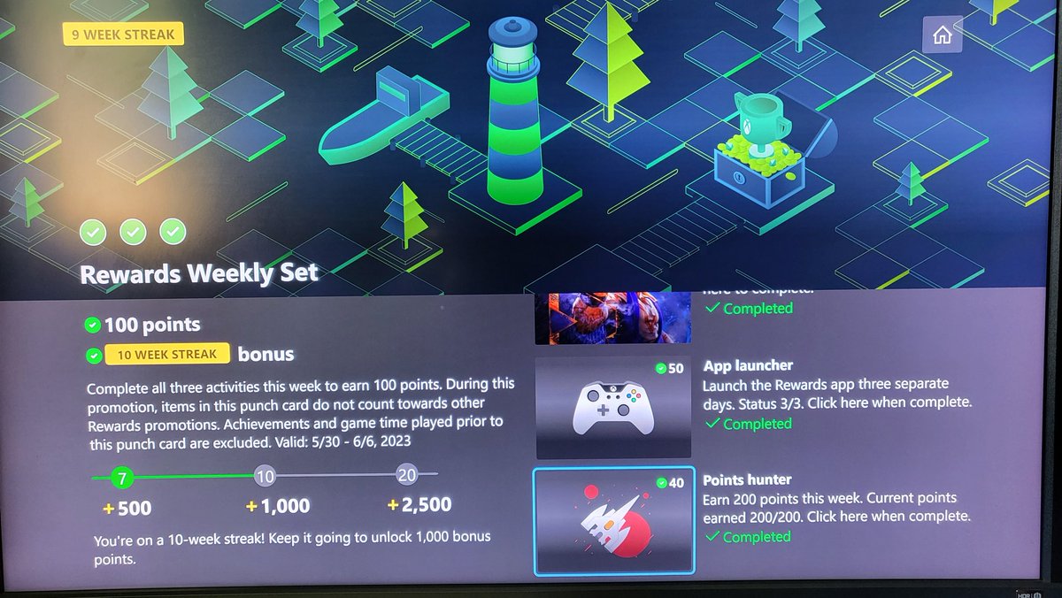 RyanActually1's tweet image. #XboxSupport #MicrosoftRewards 10 week weekly set streak not unlocking even though criteria has been met and it shows ticked but yet stuck on 9 weeks. Not wanting to loose out on 1000 reward points. Have opened up a ticket on the website , will see if anything gets sorted.