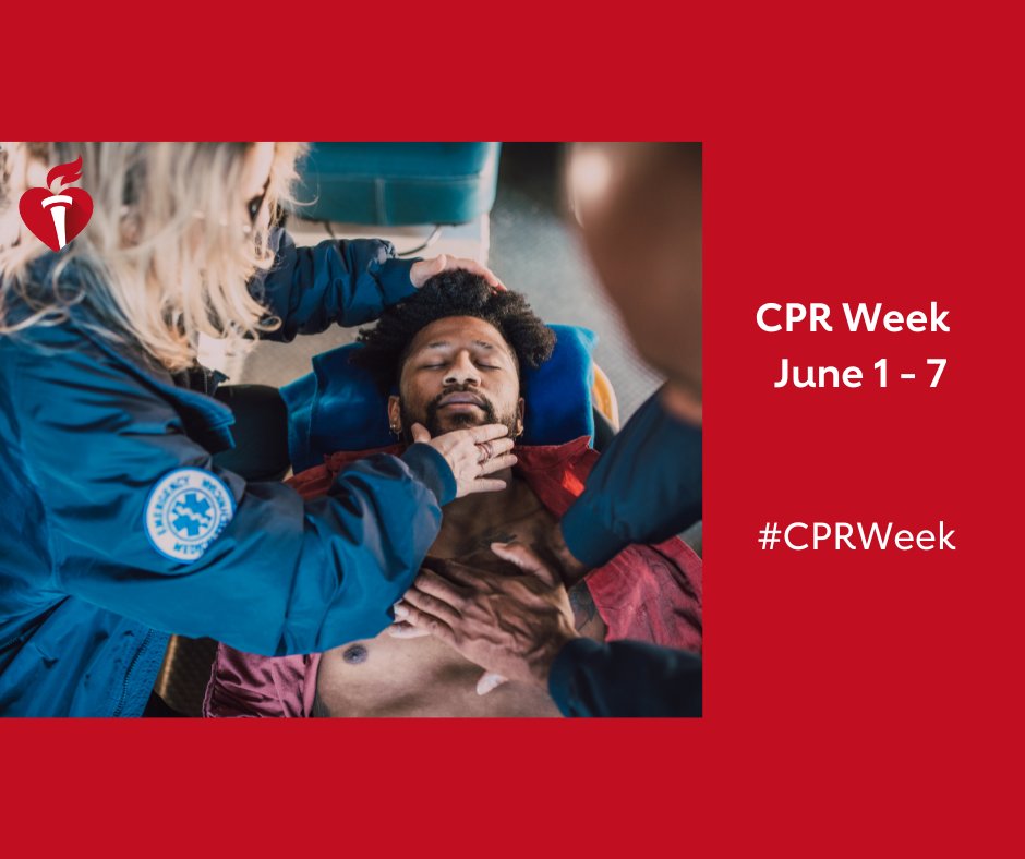 June 1-7 is National CPR and AED Awareness Week! Be a future lifesaver and learn the 2 easy steps of Hands-Only CPR. You could be the difference for someone you know or love. Watch an AHA Hands-Only CPR training video at spr.ly/6012OtO9w . #CPRWithHeart #BeTheBeat