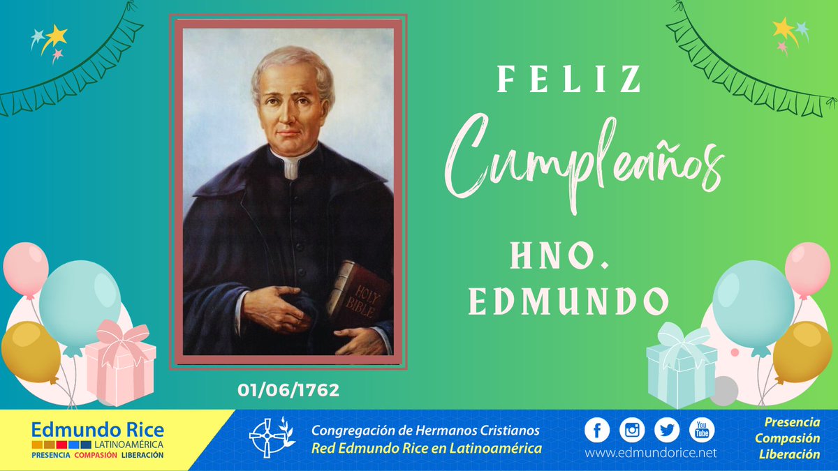 🥳Hoy celebramos el 261 aniversario de nacimiento del Beato Edmundo Rice.

🤲"Condúcenos a una vida noble, inspirada en tu ideal; Guíanos para que valoremos lo que es auténtico e importante. Te saludamos Edmundo Ignacio Rice, hombre de Dios y de la Gracia".