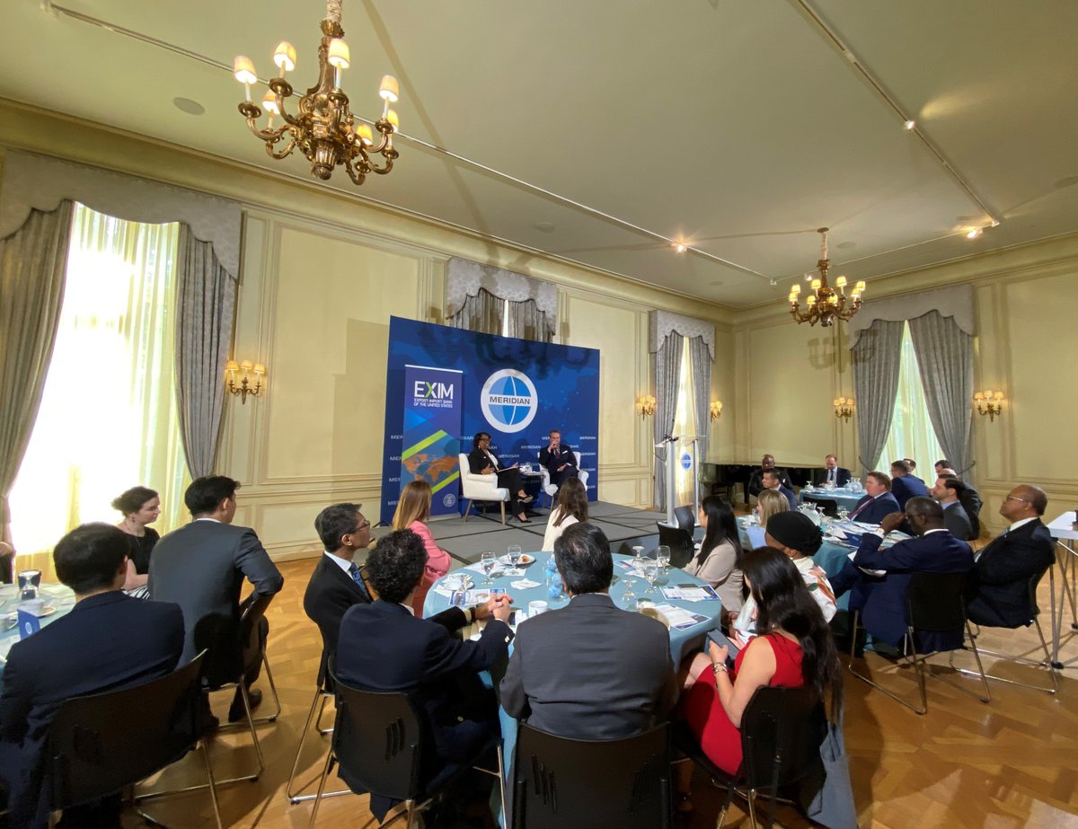 EXIMChair's tweet image. Honored to speak at the 'Insights@Meridian' Ambassador's session about #EXIM programs &amp;amp; their impact in driving innovation, creating job opportunities &amp;amp; spurring economic growth at home &amp;amp; around the world. Thanks @AMBSHolliday &amp;amp; @MeridianIntl for hosting this collaborative event!