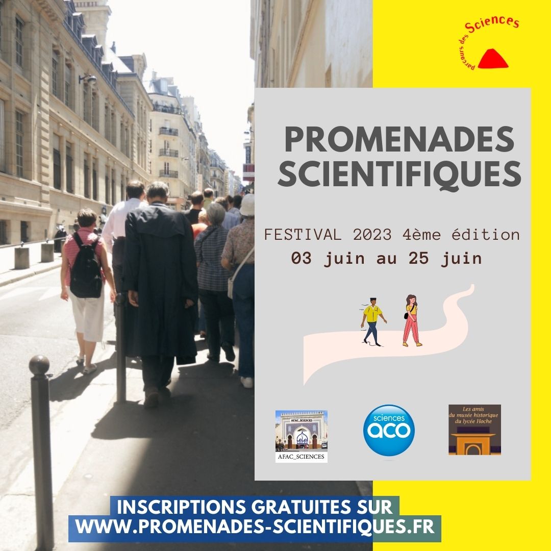 Chers amis et partenaires,
Nous avons le plaisir de vous annoncer que le festival des promenades scientifiques 2023 débutera dans 4 jours : LE SAMEDI 3 JUIN.

Nous vous attendons !

.

.

.

#promenades #culture #Patrimoine #sciences #chimie #Paris #entreamis #festival