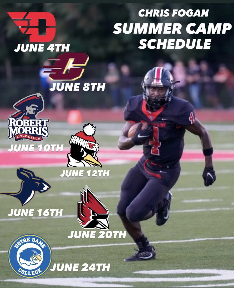 June Camp schedule! Can’t wait to complete! 
<a href="/CoachCos16/">Sam Costantino</a> 
<a href="/NickBelay/">Nick Belay</a> 
@CoachPlungasRMU 
<a href="/CoachLark_28/">JEREMY LARKIN</a> 
<a href="/Coach_TBell/">Tre' Bell</a> 
<a href="/_CoachHoov/">Cole Hoover</a> 
<a href="/CoachCRobertson/">CJ Robertson ~ OC</a>