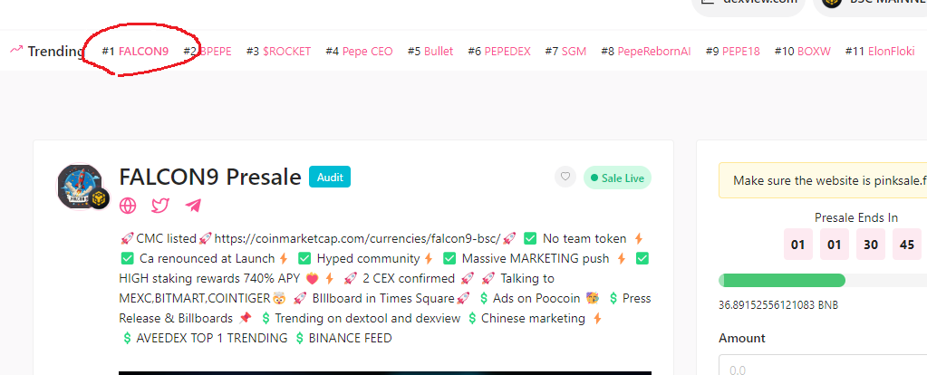 Number 1 on #pinksale  #BSC #memecoin