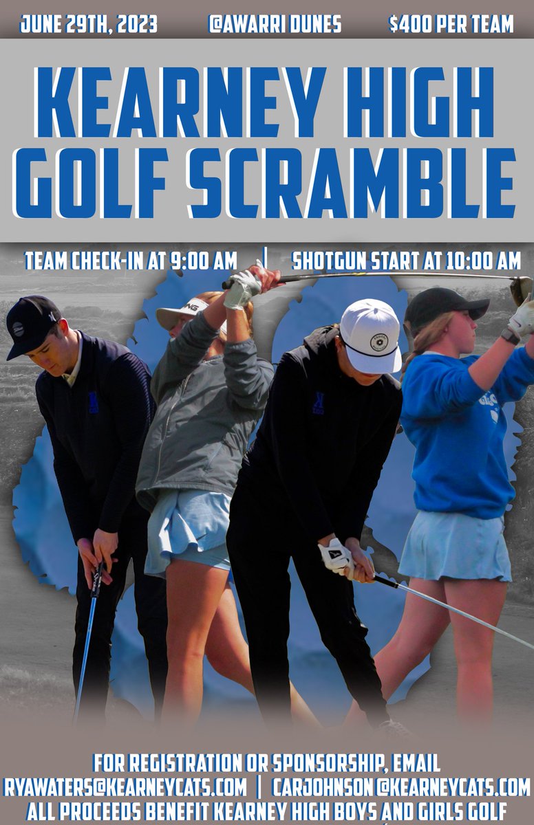 Still room to register your team for our boys and girls golf fundraiser! Just email Coach Waters or Coach Johnson at their contact info on the bottom of the flyer!
