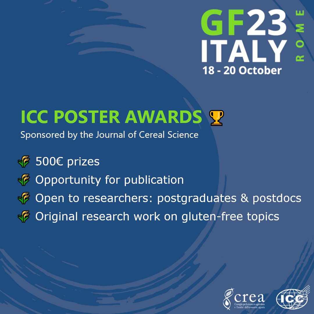 🏆📚 Fueling Discovery: GF23 ICC Poster Awards Sponsored by the Journal of Cereal Science 🌾🥇

Submit your abstract now 👉 bit.ly/GF23-abstract

#GF23 #GlutenFreeResearch #PosterAwards #JournalOfCerealScience