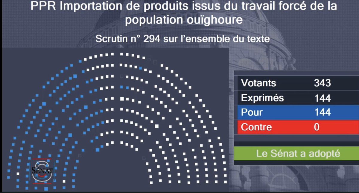 Melanie_Vogel_'s tweet photo. Notre résolution visant une interdiction européenne des produits issus du travail forcé des ouïghours adoptée au Sénat ✊🏽
Nous avons reconnu le caractère génocidaire des crimes commis contre la population ouïghoure, nous ne pouvons continuer à leur offrir un débouché commercial. https://t.co/NELHL1sjem