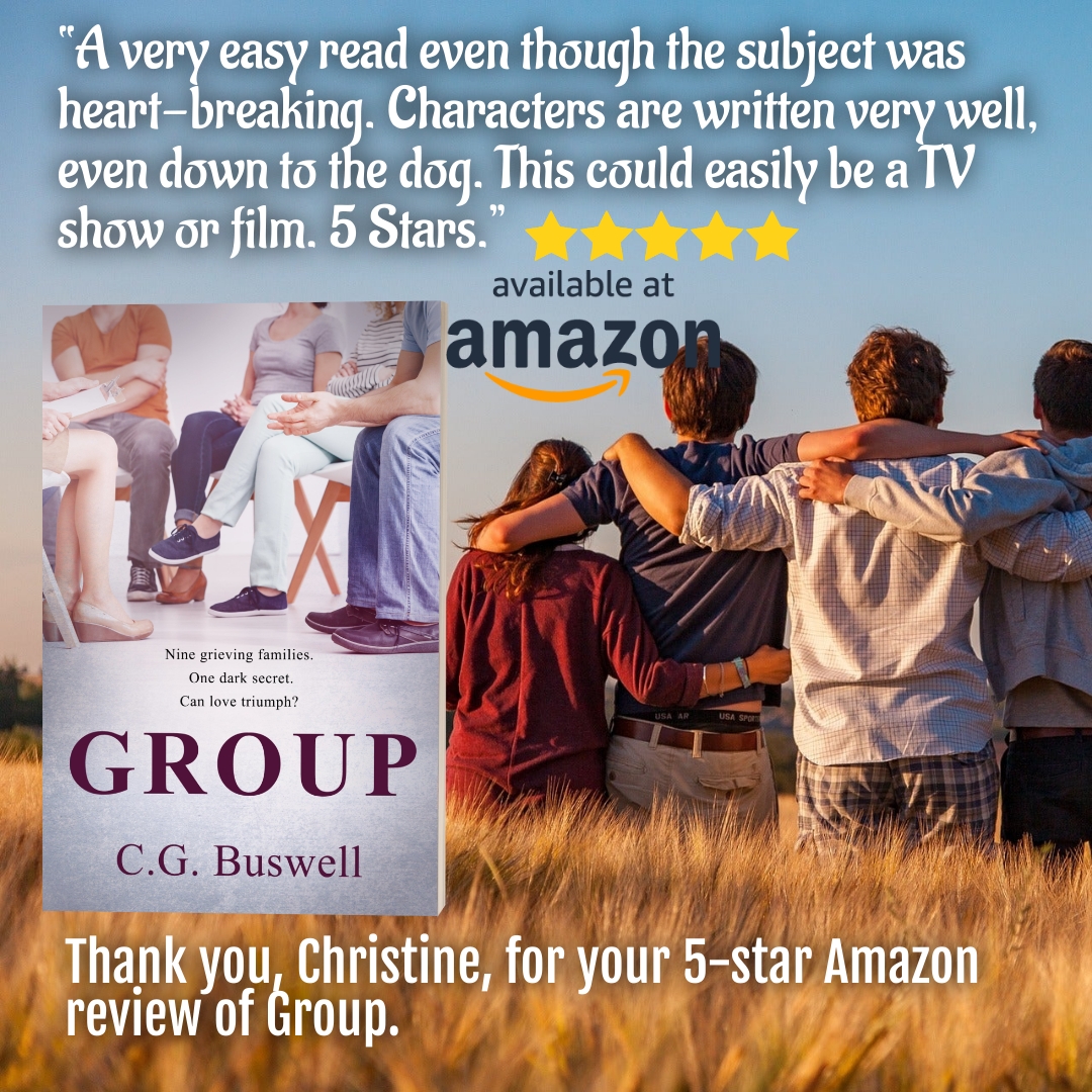 CGBUSWELL's tweet photo. “Easy read, even though the subject was heart-breaking. Characters are written very well, even down to the dog. This could easily be a TV show or film. 5 Stars.”

Thanks Christine for 5-star Amazon review of Group.
https://t.co/tUddxdXnje
#book #books #bookreview #bookreviews https://t.co/uFn9LfHURb