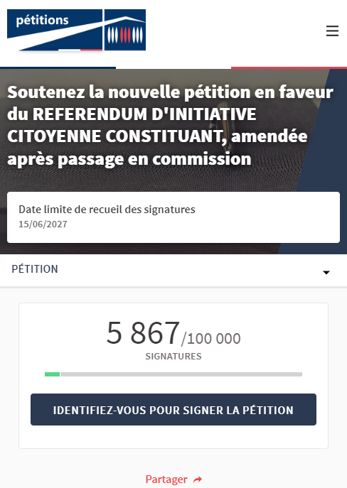 OBJECTIF 5000 SIGNATURES POUR LE #RIC ATTEINT sur le site officiel de <a href="/AssembleeNat/">Assemblée nationale</a> : petition.ric-france.fr/assemblee-nati…
grâce au nouveau soutien de la plateforme de pétition les <a href="/lignesbougent/">LesLignesBougent</a> 
Comment va réagir la prochaine commission des lois ? Restons vigilants et attentifs...