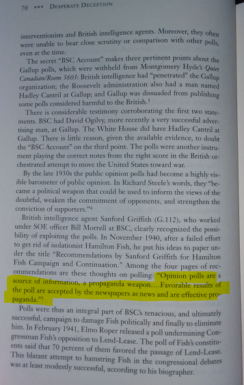 'Opinion polls are [...] a propaganda weapon. Favorable results of the poll are accepted by the newspapers as news and are effective propaganda.' -British Intelligence Agent, Sanford Griffith Mahl's 'Desperate Deception' has me hooked up to a red pill drip this morning.