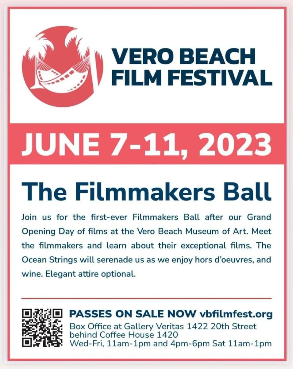Get your passes for the 2023 Vero Beach Film Festival, June 7-11. The Vero Beach Film Festival celebrates independent filmmaking and enriches the community, both culturally and economically. @VBfilmfestival 

More info and purchase tickets at buff.ly/3nIQHca