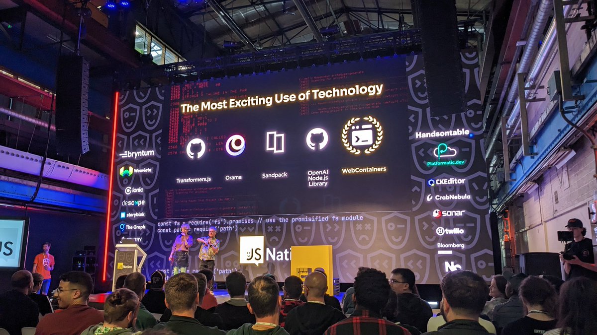 WebContainers wins this one at #JSNation <a href="/thejsnation/">JSNation | The key JS conference</a> 

Gratz <a href="/stackblitz/">StackBlitz</a>