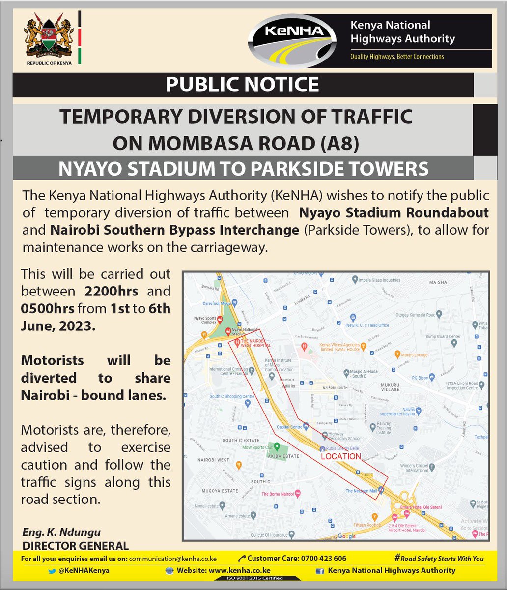 Kenya National Highways Authority (KeNHA) on Twitter "Traffic Advisory"