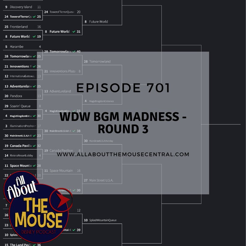 BryanRipper's tweet image. On this week's episode of the All About the Mouse Disney Podcast, Bryce Yelverton and Sarah Evans are back to reveal the results of Round 2 of our WDW Background Music Madness tournament. Later, we'll announce the Round 3 matches as our Elite Eight advance in the contest.