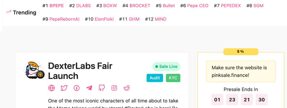 dexterlabs_tech's tweet image. #Dexterlabs fair launch is officially live and trending #2 on #Pinksale! 
pinksale.finance/launchpad/0x92…