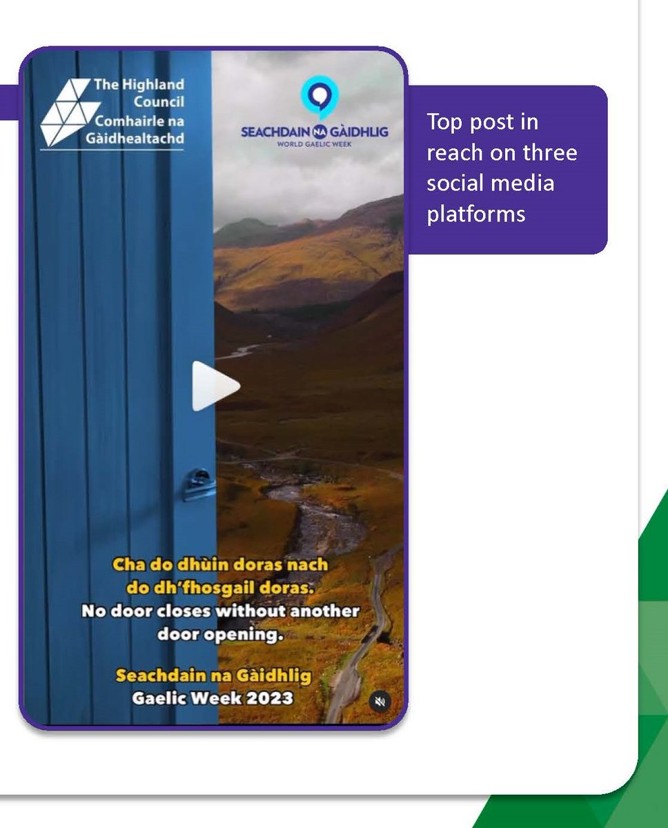 Mion-sgrùdadh a rinneadh air meadhanan sòisealta a’ cuideachadh na Comhairle gus ullachadh airson Seachdain na Gàidhlig 2024
ow.ly/m9NN50OBWnr
#seachdainnagaidhlig #Gàidhlig