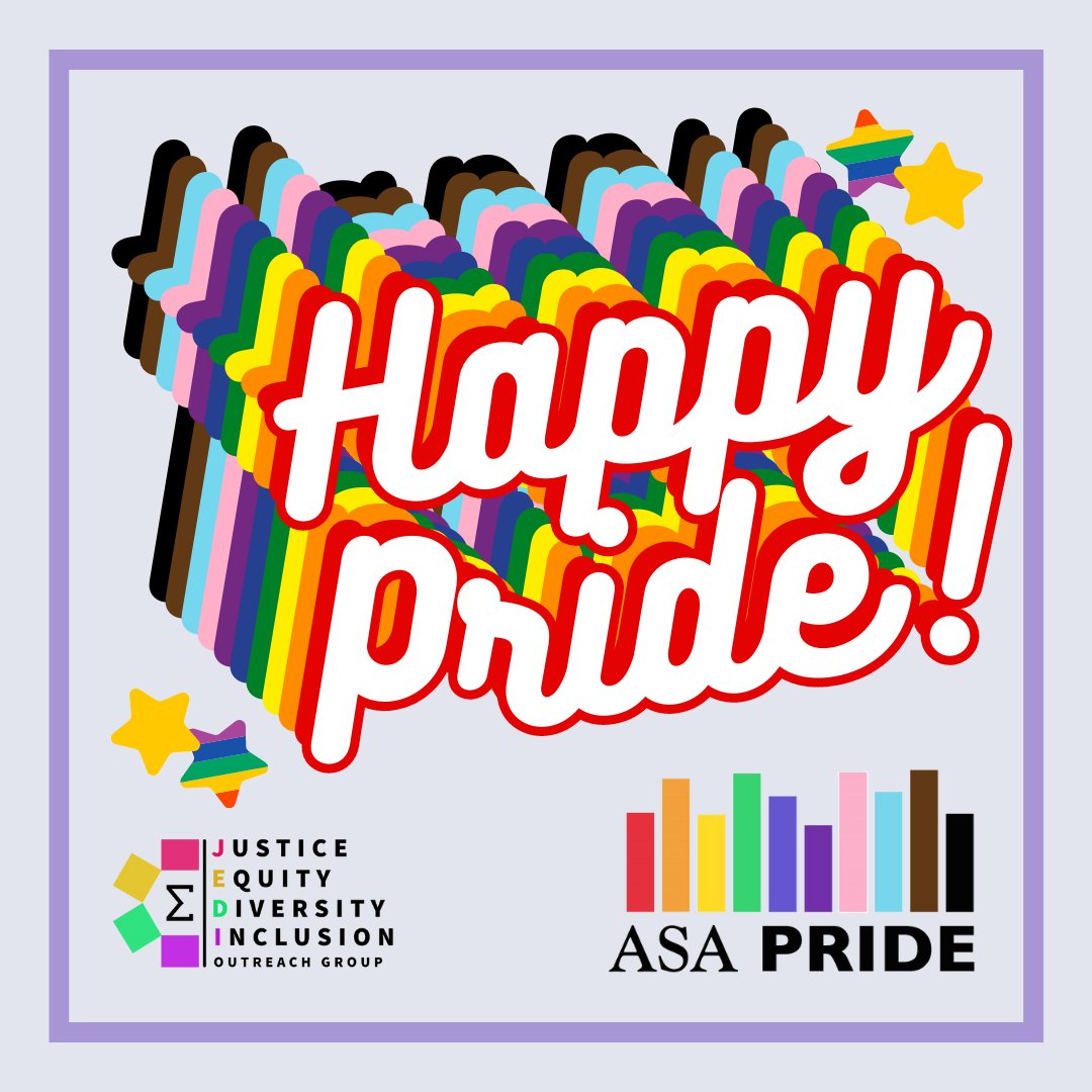 Happy Pride from all of us at <a href="/DataSciJedi/">Data Science JEDI Outreach Group</a>! This month we are teaming up with the <a href="/AmstatNews/">ASA</a> LGBTQ+ Advocacy Committee to celebrate our amazing, diverse community of statisticians and data scientists. #PrideMonth #PrideMonth2023