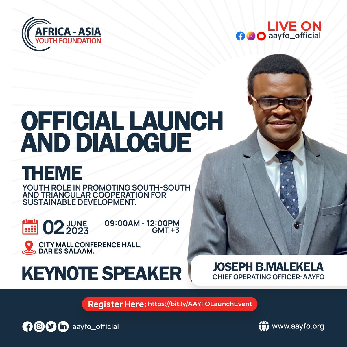 One Day left to the #AAYFOLAUNCH event and Dialogue. 

Meet the Keynote Speaker @joseph_malekela , Chief Operating Officer - AAYFO

Register to attend the event through: : bit.ly/AAYFOLaunchEve…

#AAYFO #SDGs2030 #Tanzania