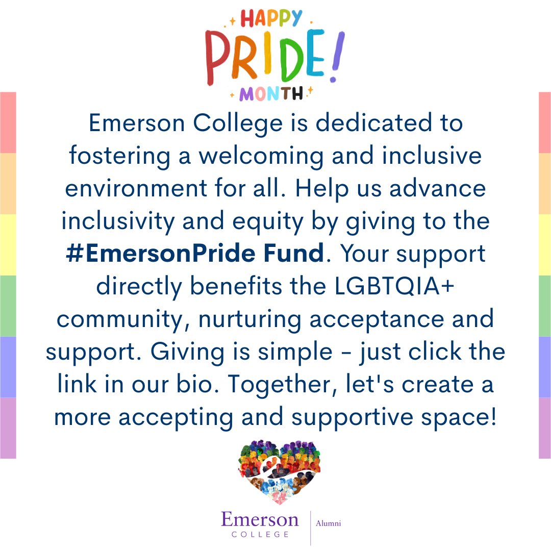 Happy Pride Month🏳️‍🌈🙌, Emerson Alumni! Join us for a month-long celebration of joy and inclusivity. Engaging discussions, social gatherings, trivia, IG Takeovers and more await you!🌈🎉