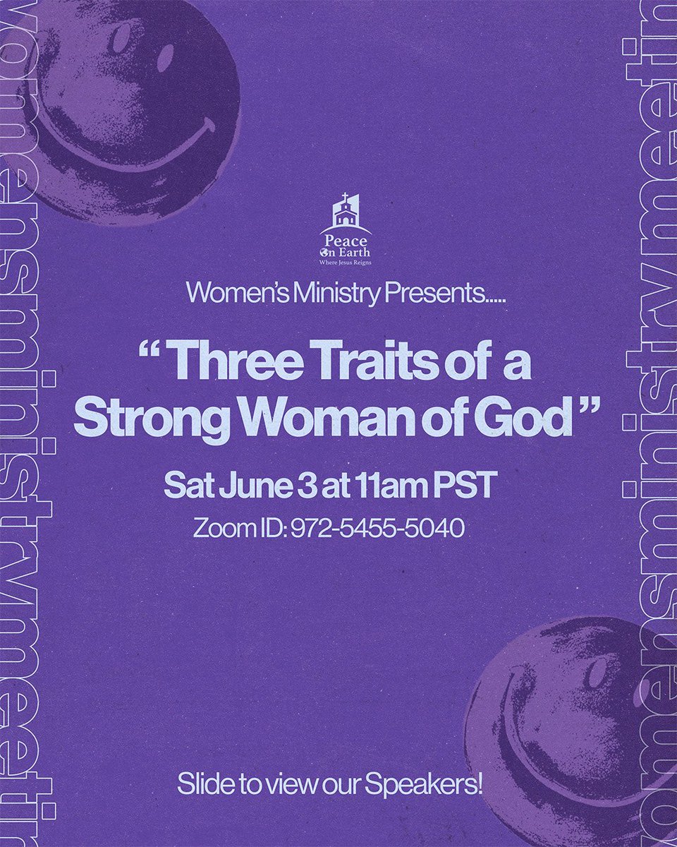 Peace_Apostolic's tweet photo. Praise the Lord, everyone! We are excited to invite all ladies to join us for the Women’s Ministry Meeting this weekend on Saturday, June 3 at 11am on Zoom. Be sure to tell your friends and family, and we will see you there!
Zoom ID: 972-5455-5040
#PeaceApostolicChurch https://t.co/wMiGi1Ajbu