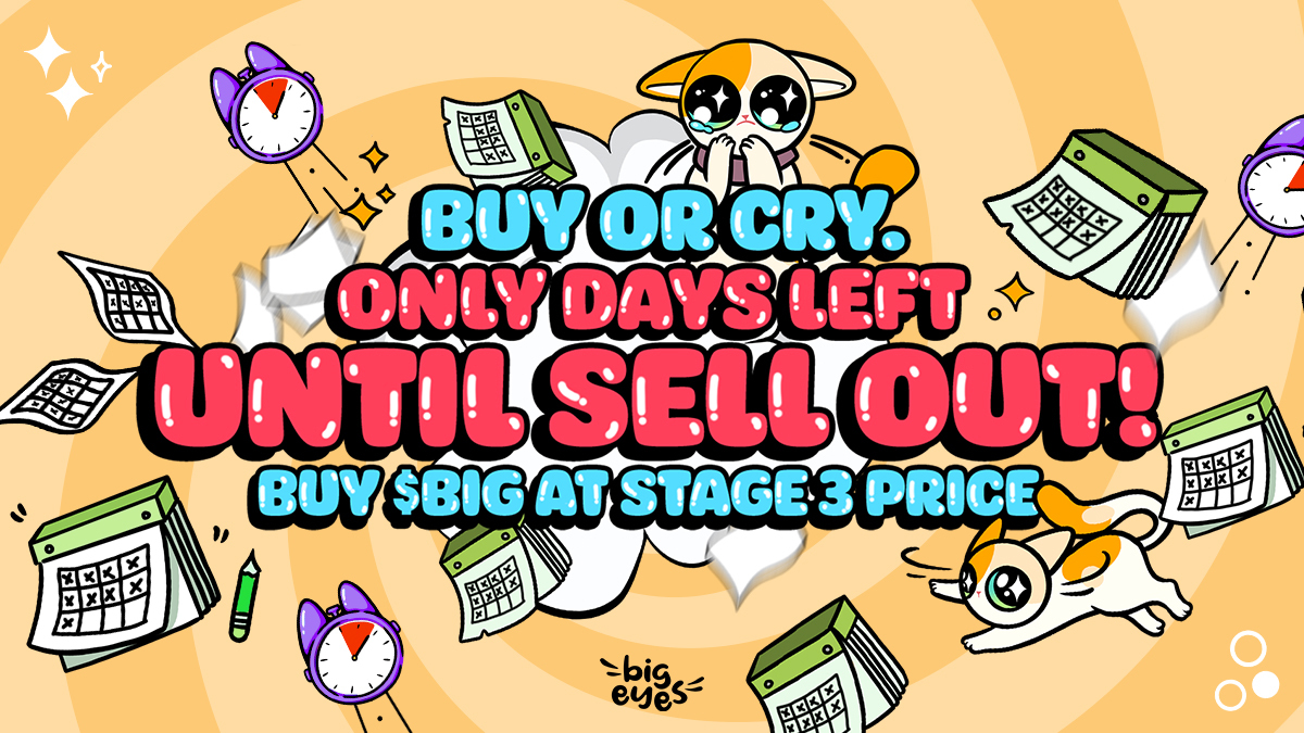 Seize the meow-ment #CatCrew!

$BIG at Stage 3 price + Limited time only!⏰

2 DAYS till the #presale ends!🙌

Over $46 Million raised in #presale💵+CASINO + #P2Egaming  coming on 29th August!🎰

#BigEyes to the moon! Meow!🌕🚀

🔗bit.ly/42en81S

#BigEyesToTheMoon #WEB3