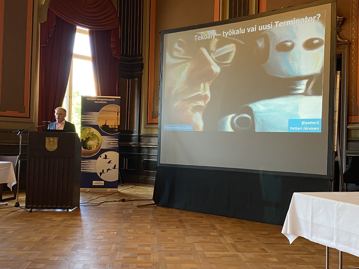 K2HAM_'s tweet photo. Tekoäly - työkalu vai uusi Terminator @petterij kevätkokouksessa https://t.co/CQqnLVpwKW