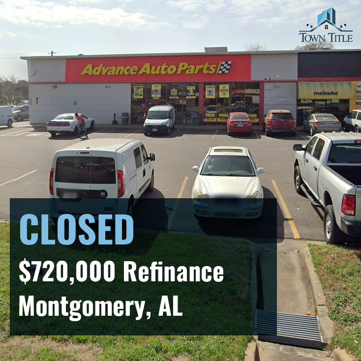 ChrisRotio's tweet photo. Town Title closed out May handling the $720,000 refinancing of an Advanced Auto Parts located at 5700 Atlanta Highway in Montgomery Alabama. Lakeland Bank provided financing on the transaction. https://t.co/tszt303Ixu